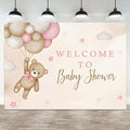 12x8ft Bear Baby Shower Backdrop Brown Pink Hot Air Balloon Photography Background Sky Cloud Star Welcome to Baby Shower Decorations Pregnancy Announcement Portrait Photo Booth Prop