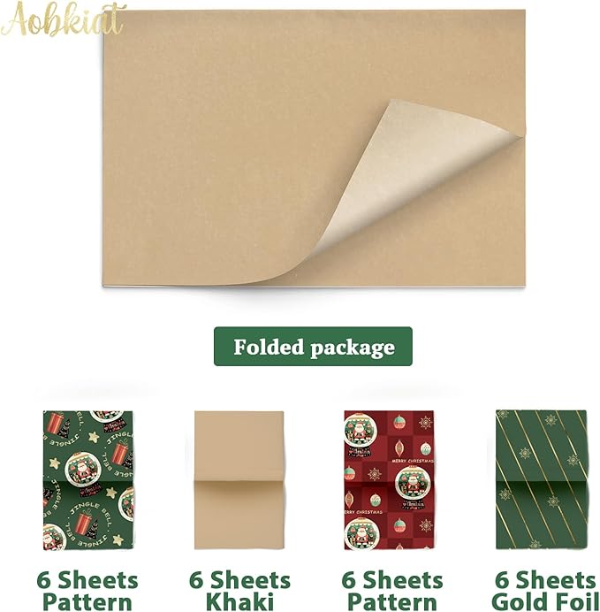 Aobkiat Christmas Wrapping Tissue Paper for Bag,24 Sheets Red Green Gift Wrap Paper for Xmas Decor,Family Friends Present Packaging,DIY Craft,20×15inch