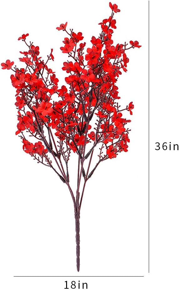 6PCS Artificial Baby Breath Flowers Fake Silk Real Touch DIY Floral Bouquets Decor Wedding Party Decoration Arrangements(Red)