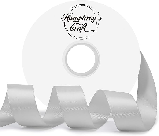 Humphrey's Craft 1 Inch Silver Double Faced Satin Ribbon - 50 Yards Thick Silk Ribbon for Crafts Gift Wrapping DIY Bows Bouquet Decoration Sewing Christmas Tree Wedding and Invitation Card.