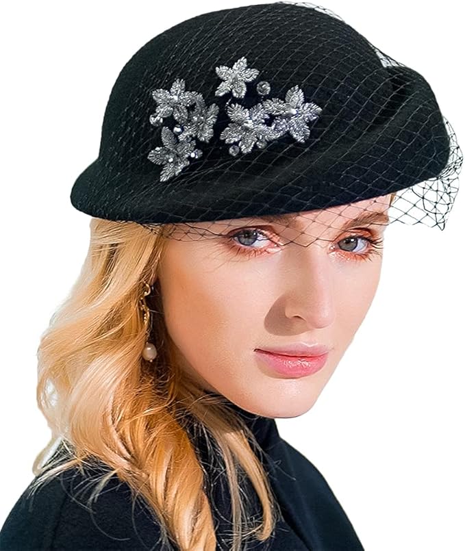 Women Wool Felt Ribbon French Fashion Vintage Millinery Beret Hats Top Cap Ladies Party Wedding Fedoras Chapeau