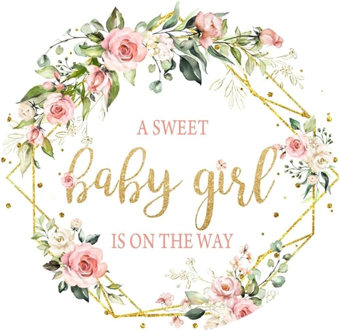 Baby Shower Backdrop 5ft Pink Floral Circle Background Flowers Green Leaves Baby Girl Shower Decor Banner Photo Studio Prop