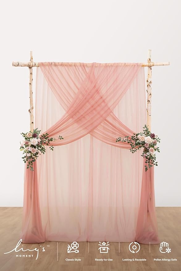 Ling's moment Pink Backdrop Curtains, 10Ft x 23Ft Red Clay Long Sheer Wrinkle-Free Background Backdrop Curtain&Table Cloth for Birthday Party Wedding Baby Shower Photo Booth Decor