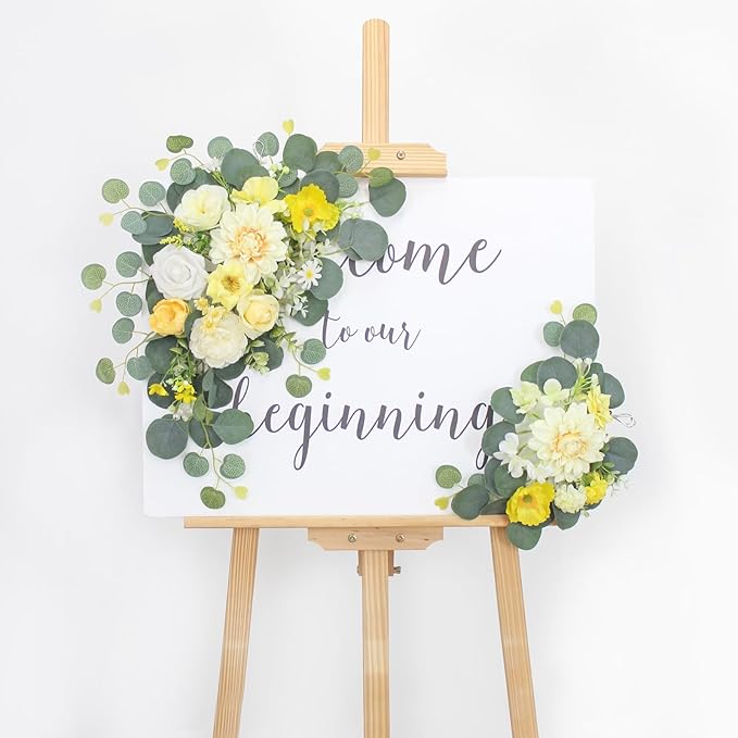 2pcs Wedding Arch Flowers,Wedding Welcome Sign,centerpieces for Tables,Reception Backdrop Table Decorations Welcome Sign (Yellow)