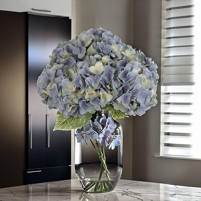 2Bouquets Artificial Fake Flowers Plants Silk Hydrangea Arrangements Wedding Bouquets Decorations Plastic Floral Home Kitchen Garden Party Festival Bar DIY (Bluish Green)