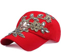 Gudessly Bling Women Baseball Cap Flower Snapback Rhinestone Sun Hats Adjustable Denim Jeans Hat