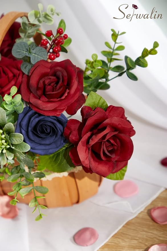 Serwalin Artificial Flowers Fake Cake Flowers Burgundy Navy Dahlia Flowers Box Set for DIY Wedding Bouquets Centerpieces Arrangements Party Baby Shower Home Decor
