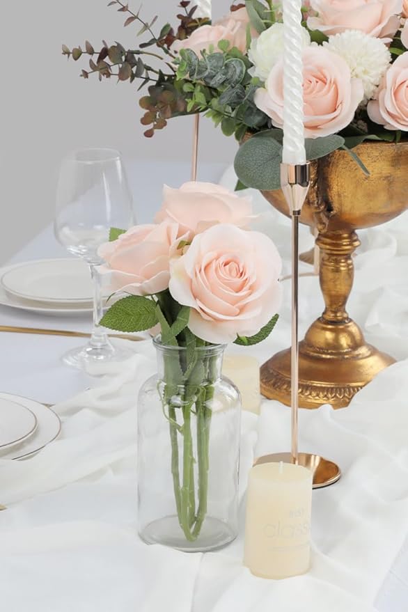 50pcs Roses Artificial Flowers Pink Fake Roses Flowers with Long Stems Silk Flowers for Wedding Bouquet Centerpices Decorations Party Bridal Baby Shower Home Decor