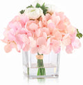 WELL KNOWN Fake Flowers in Vase, Hydrangea Ranunculus Artificial Flowers with Vase, Silk Faux Floral with Faux Water Arrangements Centerpiece for Office Dining Table Home Hotel Wedding Decor (Pink)