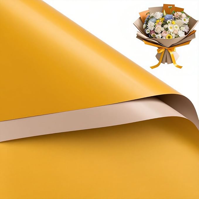WRAPAHOLIC 20 Sheets Flower Wrapping Paper - 22.4 x 22.4 inch Ginger Color Water-Resistant Floral Bouquet Wrapping Paper, Florist Supplies Packaging for Wedding Birthday Gift DIY