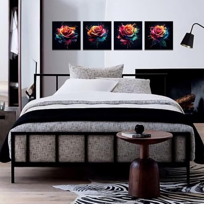 Pankila Colorful Rose Wall Art Rose Floral Pictures Canvas Prints Abstract Rose Flower Wall Decor for Living Room Bedroom Bathroom Home Decorations Framed Artwork (20''W x 20''H x 4)
