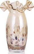 Hand Blown Amber Glass vase, Unique Glass Wide Mouth vase for Console Office TV Stand Coffee Table entryway Entrance Desktop Living Room Dining Table Centerpiece.