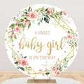 Baby Shower Backdrop 5ft Pink Floral Circle Background Flowers Green Leaves Baby Girl Shower Decor Banner Photo Studio Prop