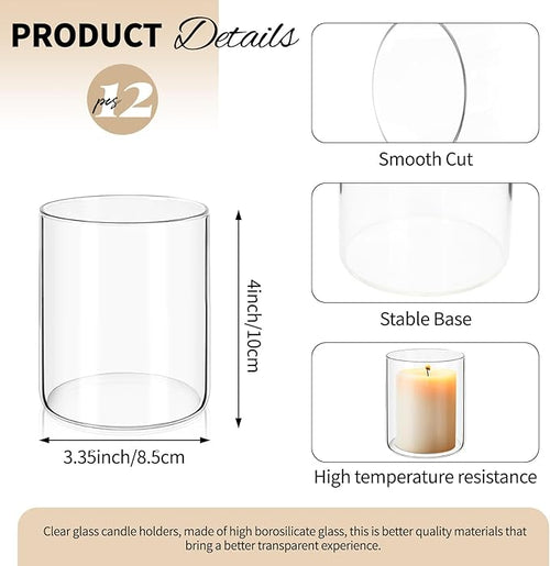 12Pack Glass Cylinder Vases for Centerpieces - 4 Inch Small Flower Vase for Wedding Decorations, Floating Candle Holder Vase Bulk,Glass Hurricane Candle Holders for Table Shelf, Party, Home Decor