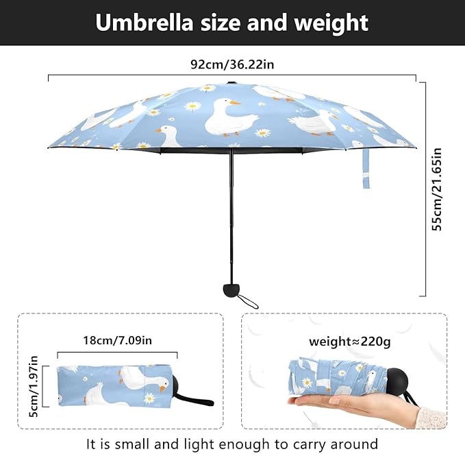 JIPONI Mini Travel Umbrellas for Rain Lily Ducks, Small Umbrella Compact Waterproof Anti-UV Protection Lightweight Portable