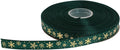 Gold Printing Snowflake Grosgrain Ribbon 25 Yard Each Roll 100% Polyester Woven Edge (3/8", Dark Green)