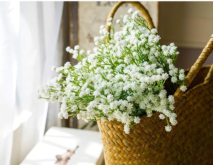 PASYOU Artificial Baby Breath Flowers Plastic Fake Gypsophila for Indoor Outdoor Wedding Bridal Bouquet Home Garden Party DIY Wreath Table Arrangement Decoration Pot Planter Filler White 4 pcs