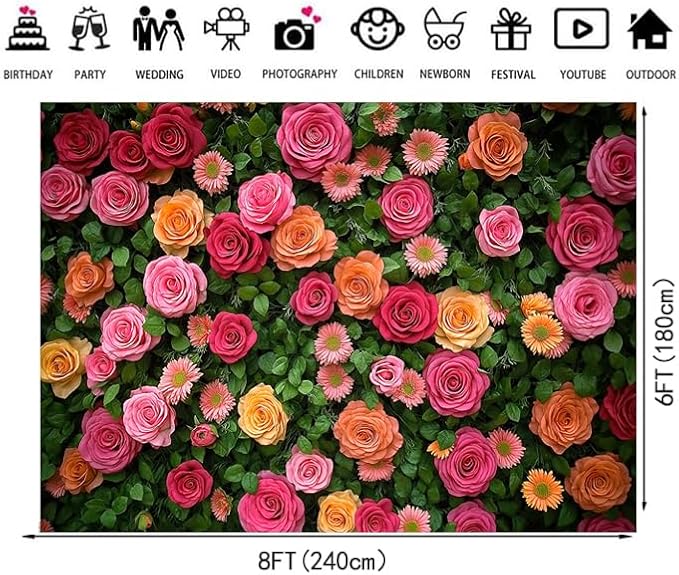 Floral Backdrop for Photography Mother's Day Backdrop Wedding Backdrops Spring Flower Photography Backdrop Backdrops for Photographers Studio Props 8X6FT 049