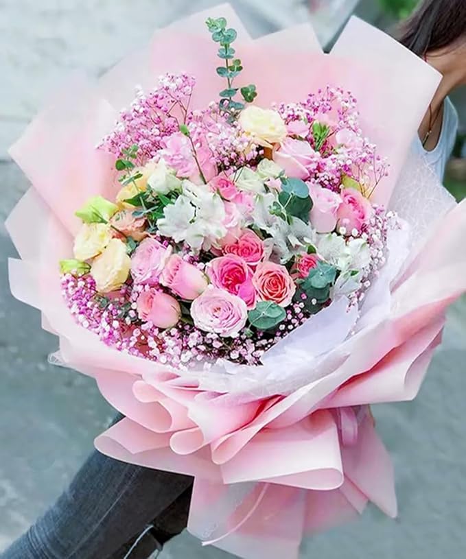 WRAPAHOLIC 20 Sheets Flower Wrapping Paper - 22.4 x 22.4 inch Pure Light Pink Water-Resistant Floral Bouquet Wrapping Paper, Florist Supplies Packaging for Wedding Birthday Gift DIY
