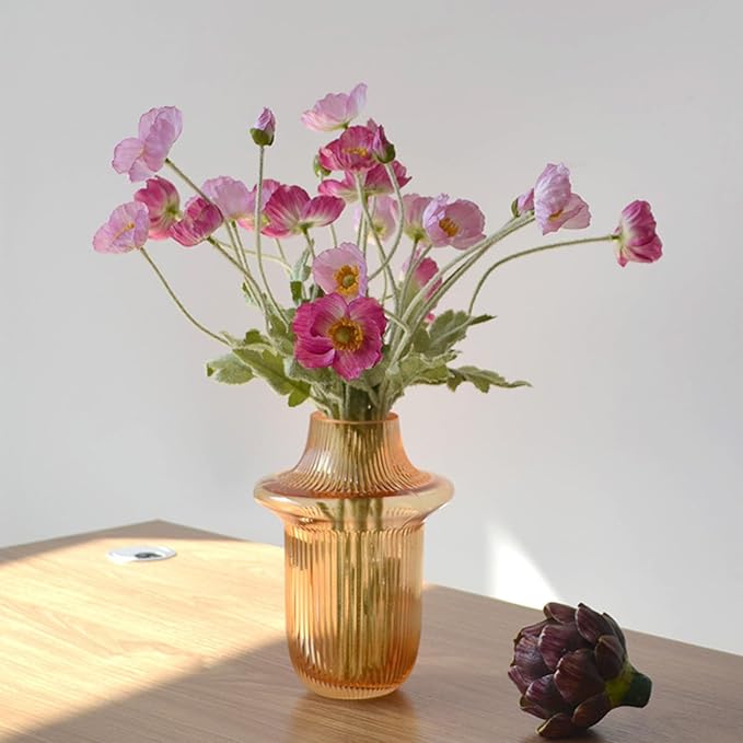 2 Pcs Artificial Fake Flowers Plants Poppies Silk Flower Arrangements Wedding Bouquets Decorations Plastic Floral Table Centerpieces for Home Kitchen Garden Party Decor Approx 23.6" High - Light Pink