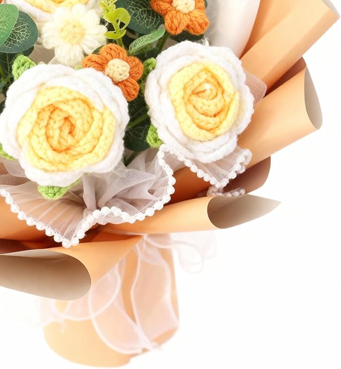 Crochet Flower Bouquet Handmade Knitted Sunflower Tulip Rose Daisy