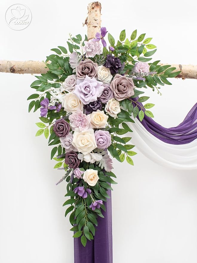 Wedding Arch, Artificial Flowers, Wedding Decor with Drapes (Set of 4)，Be Suited to Banquet, Party, Wedding Decor Ceremony and Background Decoration (Purple)