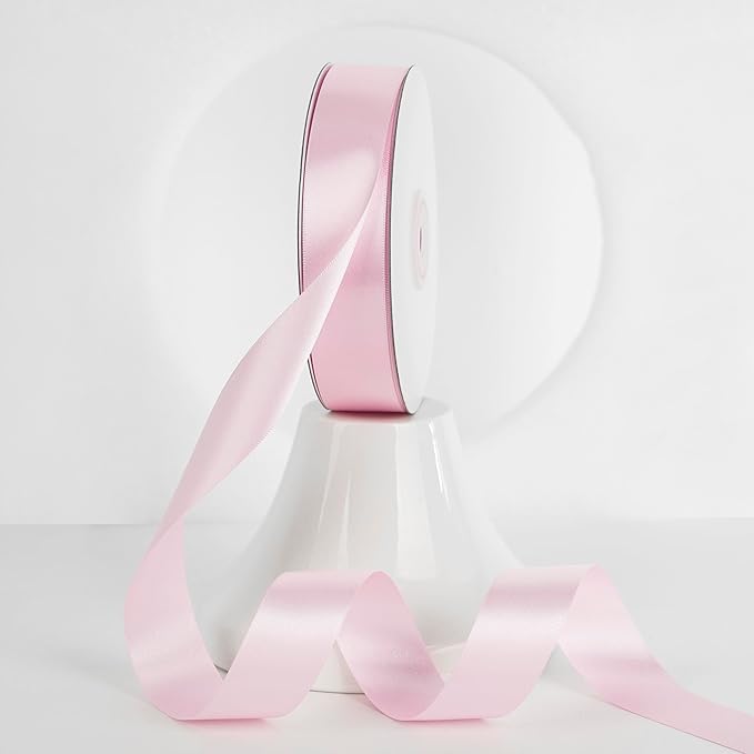 MEEDEE Pink Ribbon 1 Inch Pink Satin Ribbon Lux Double Faced Satin Ribbons by 50 Yards Polyester Wrapping Ribbons for Crafts, Weddings, Flower Bouquet, Holiday Decorating