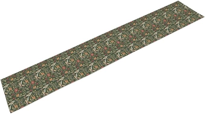 William Morris Table Runner, Vintage Boho Green Botanical Flowers Birds Tabletop Decoration for Kitchen Dining Indoor Outdoor Home Holiday Party, 13x108 Inch