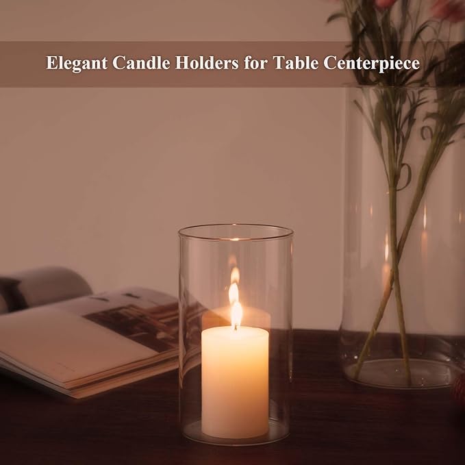 Hurricane Glass Candle Holder Clear Cylinder Vases, Pillar Candle Holders For Floating Candles Table Centerpiece Modern Glass Vases For Weeding Centerpieces Decoration Party Home Decor (3 Sets, S+M+L)