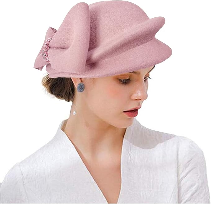 ORIDOOR Women Vintage 100% Wool Felt Flowers Bucket Cloche Bowler Hat Church Wedding Beret Hat