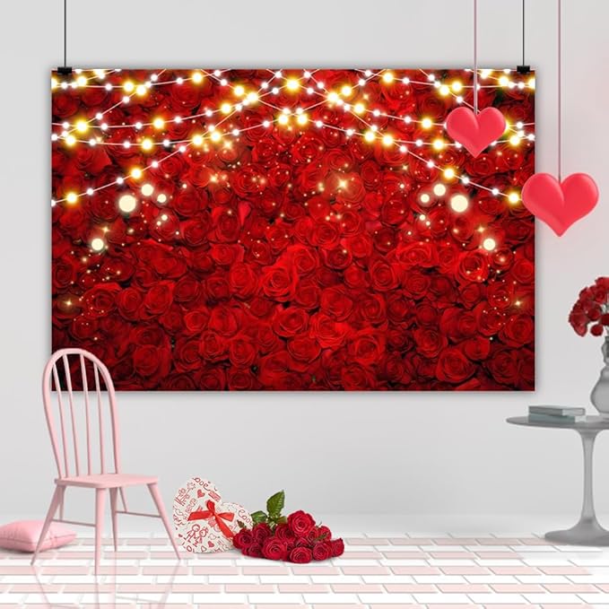 Leowefowa 7x5ft Red Rose Photo Backdrop Romantic Rose Floral Wall Background for Lover Sweet Valentine's Day Wedding Bridal Shower Mother's Day Sweet Party Banner Decor Photo Supplies Prop