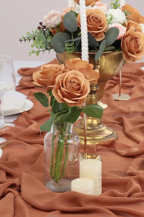 30pcs Roses Artificial Flowers Terracotta Fake Roses Flowers with Long Stems Silk Flowers for Wedding Bouquet Centerpices Decorations Party Bridal Baby Shower Home Decor