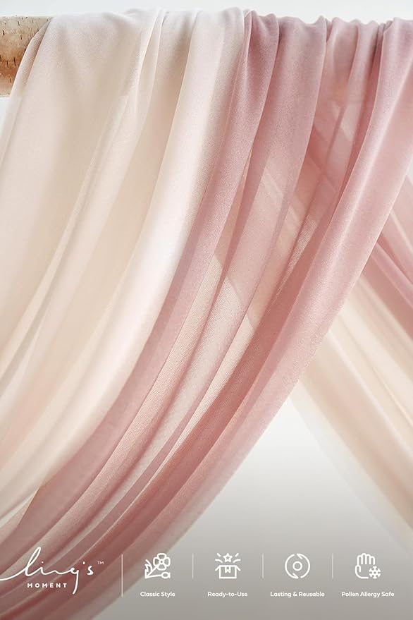 Ling's moment Pink Blue Artificial Wedding Arch Flowers Kit Pack of 4, 2pcs Hanging Flower Arrangement 2pcs Chiffon Drapes Ceremony Reception Fake Rose Arbor Backdrop Floral Party Outdoor Decorations