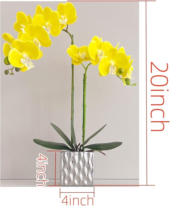 Artificial Orchids Silver Vases Orchids Artificial Flowers Yellow Orchid Height 20 inches