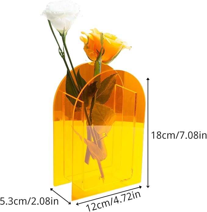 Acrylic Arch-Shaped Vase in Pine Green, Modern Decorative Centerpiece for Home, Office, Wedding or Gallery Display (Arch Style)