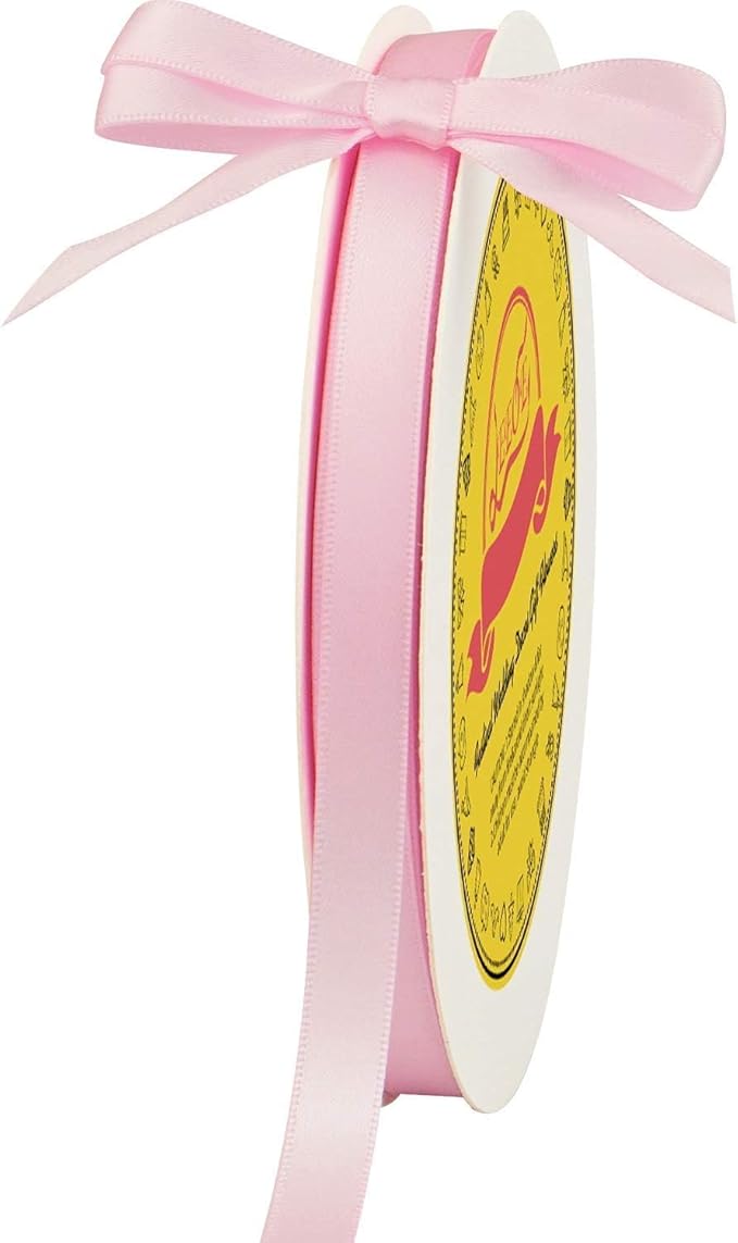 Double Face Pearl Pink Satin Ribbon 3/8 inch X 50 Yards Polyester Pearl Pink Ribbon for Gift Wrapping Very Suitable for Weddings Party Invitation Decorations and More