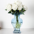 Large Glass Vase, Blue Vase for Flowers, Flower Vases for Bouquet, Glass Flower Vases for Living Room, Dining Table, Shelf, Wedding, Office, Coffee Table, 9.5 Inches