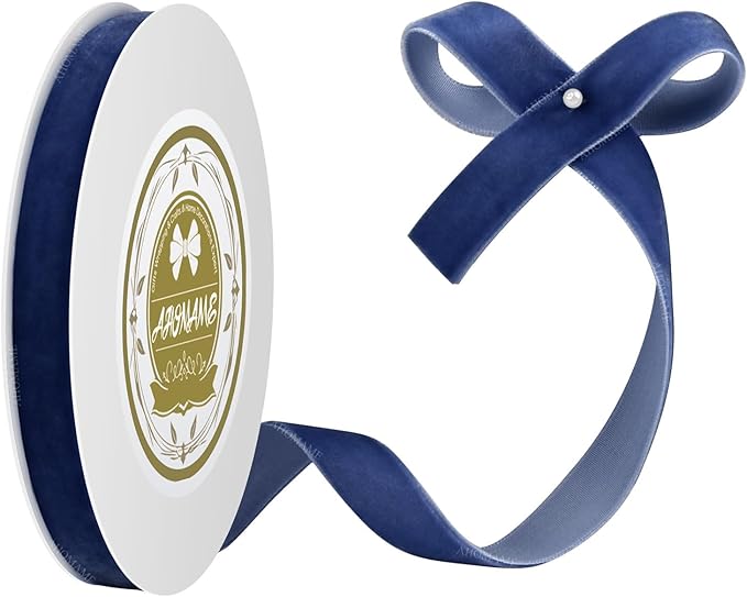 Royal Blue Velvet Ribbon - 5/8 Inch x 10 Yards for Gift Wrapping, Crafts, Christmas Decor, Bow Making, Vintage Fabric