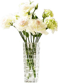 Clear Glass Vase for Flowers Square Embossed Rectangle 6in High Glass Bud Vases Small Vase for Flowers Plant Terrarium Candle Holder Water Glasses for Wedding Centerpiece Office Table, Rattan