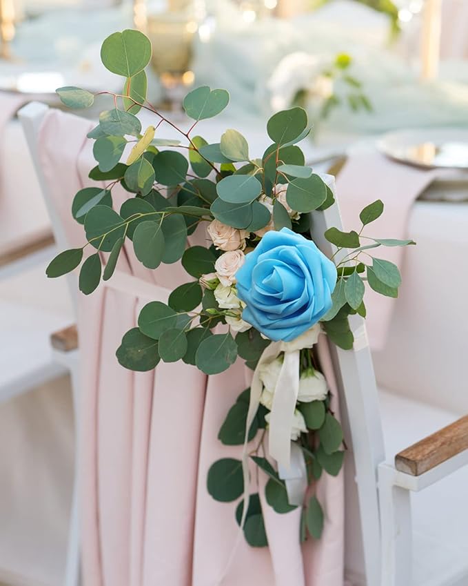 JOYLEX Artificial Flowers Realistic Roses, 25pcs Light Blue Real Looking Fake Roses with Stem for DIY Wedding Bouquets Centerpieces Bridal Shower Party Home Romantic Decorations (25pcs, Light Blue)
