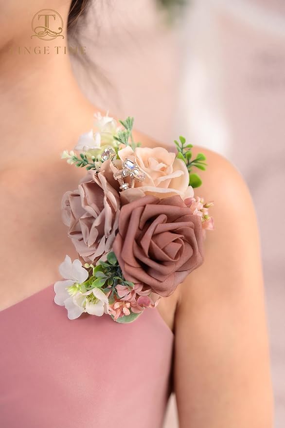 TINGE TIME Artificial Shoulder Corsages Flowers, Set of 2, Mother of The Bride Floral Corsage for Wedding Ceremony Anniversary Formal Dinner Party (Dusty Rose)