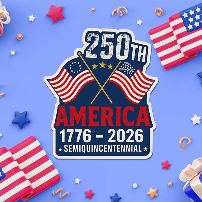 HANDICHI Design 5-Pack 2 Inch USA 250th Anniversary Stickers, Waterproof Patriotic Vinyl Decals with American Flag (1776–2026)