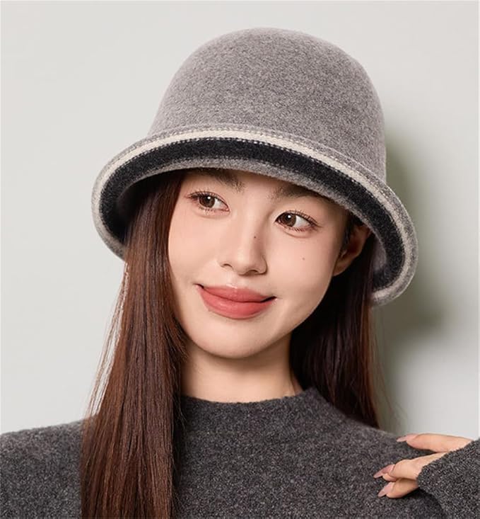 Women Warm Vintage Bucket Hats Fashion Fedora Cloche Cap Classic Felt Bowler Hat Outdoor Fall Winter