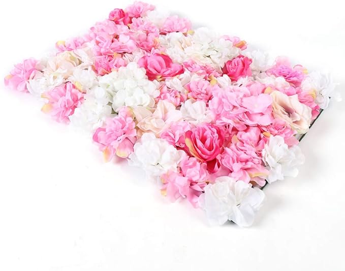 16"x 24" Artificial Flower Wall Panels,Flower Wall Mat Silk Flower Panels for Outdoor Garden Backyard Fence Fence Privacy Screen and Indoor Wall Decor (8Pcs Pink+White 8)