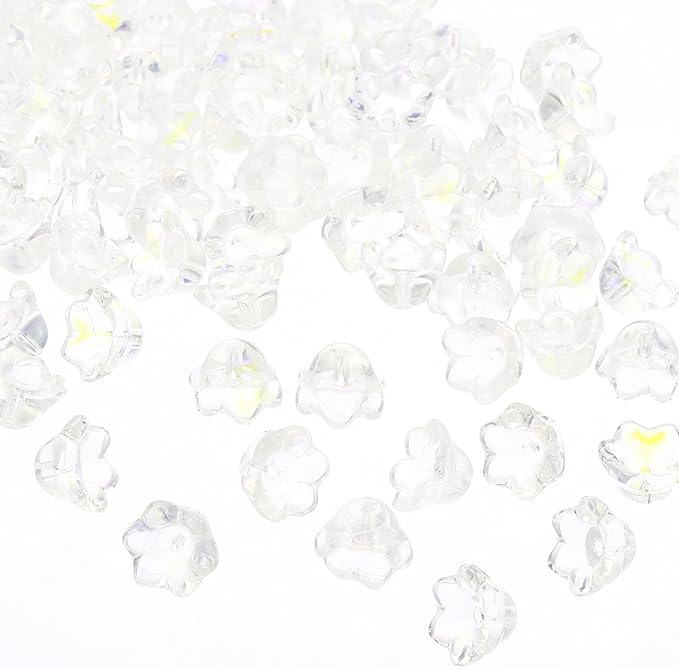 PATIKIL Glass Trumpet Flower Beads, 200 Pcs Gradient Flower Bead Charm for Jewelry Making DIY Craft, Bracelets, Earrings, Necklaces Decorations, AB White