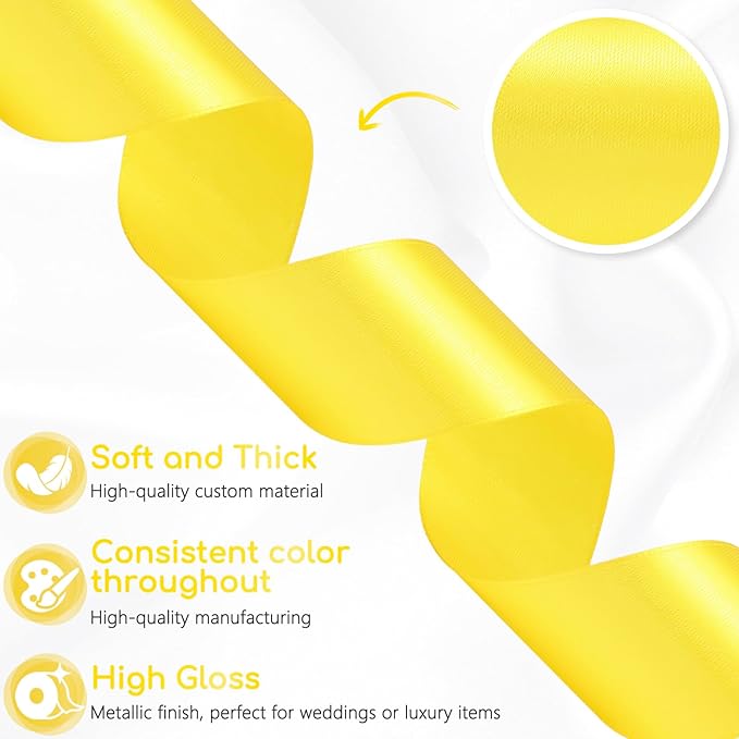 Yellow Ribbon 1-1/2 Inch 30 Yards Single Face Yellow Satin Ribbon for Floral Arrangement, Fabric Ribbon for Gift Wrapping Crafts Hair Accessories Sewing Easter Christmas
