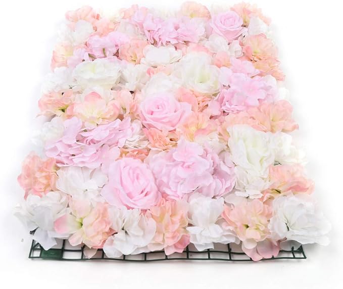 10Pcs 23.62"x 15.74" Artificial Flower Wall Panels,Flower Wall Mat Silk Flower Panels for Outdoor Garden Backyard Fence Fence Privacy Screen and Indoor Wall Decor(Light Pink,10Pcs)