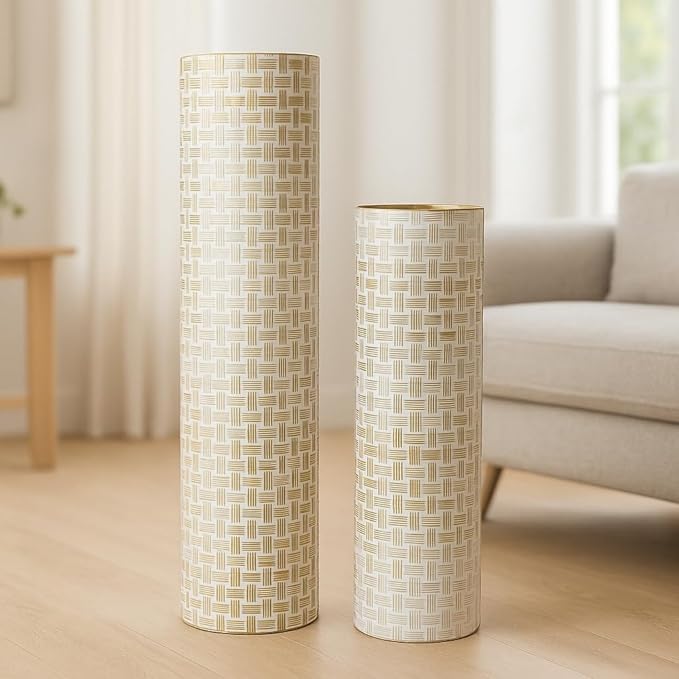 Leewadee Gold Tall Floor Vase, Set of 2 Decorative 24/19″ Large Gold Vases from Metal for Home Decor Living Room, Style with Pampas Grass for Modern, Vintage, Rustic or Farmhouse Room Decor