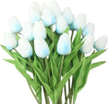 10-Heads Home Decor Mini Tulip Real Touch Tulips Artificial Flowers Bouquets for Home Wedding Party Centerpiece Decoration (Blue)