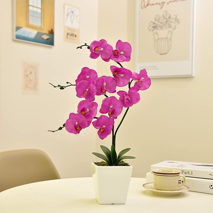 15" Tall Artificial Silk Phalaenopsis Orchid Flower Plant Pot Arrangements (Dark Blue-Purple)